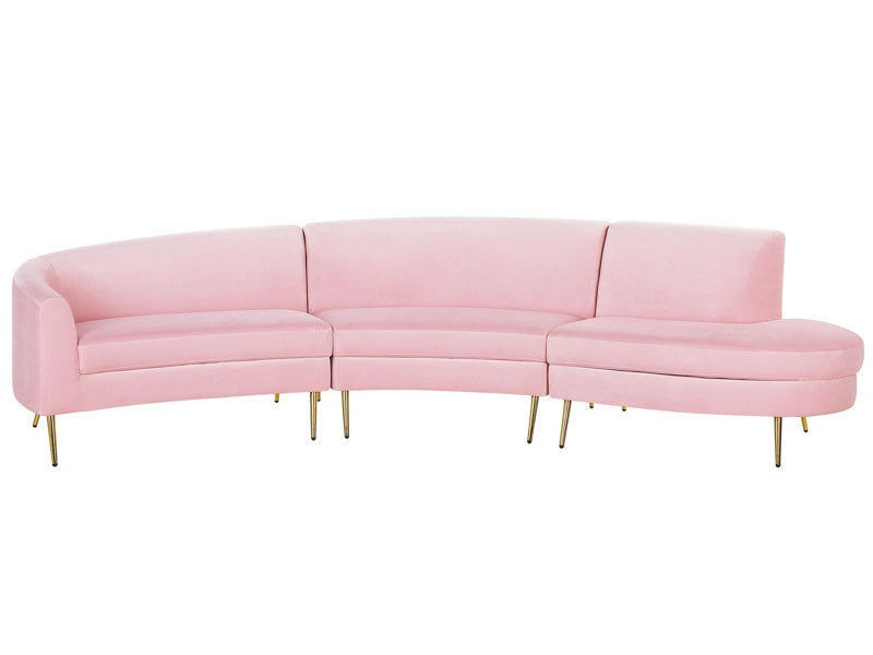 Sofa Pink Velvet 4 Seater Back Seat Metal Golden Legs Retro Glam Beliani