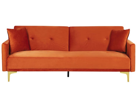 Sofa Bed Orange Velvet 3 Seater Buttoned Seat Click Clack Traditional Living Room  Beliani