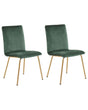 Set of 2 Dining Chairs Green Velvet Armless Gold Metal Legs Retro Glam Beliani