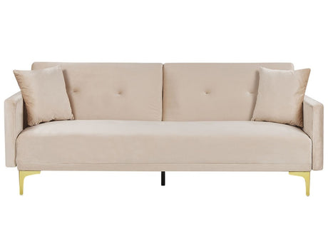 Sofa Bed Beige Velvet 3 Seater Buttoned Seat Click Clack Traditional Living Room  Beliani