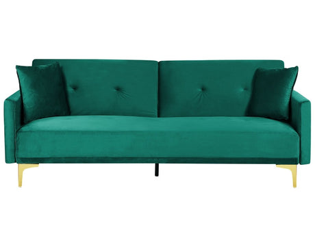 Sofa Bed Green Velvet 3 Seater Buttoned Seat Click Clack Traditional Living Room  Beliani