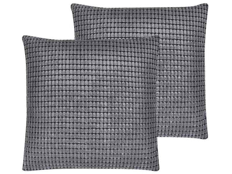 Set of 2 Scatter Cushions Grey Velvet 45 x 45 cm Geometric Pattern Decorative Throw Pillows with Inserts Removable Covers Zipper Closure Beliani