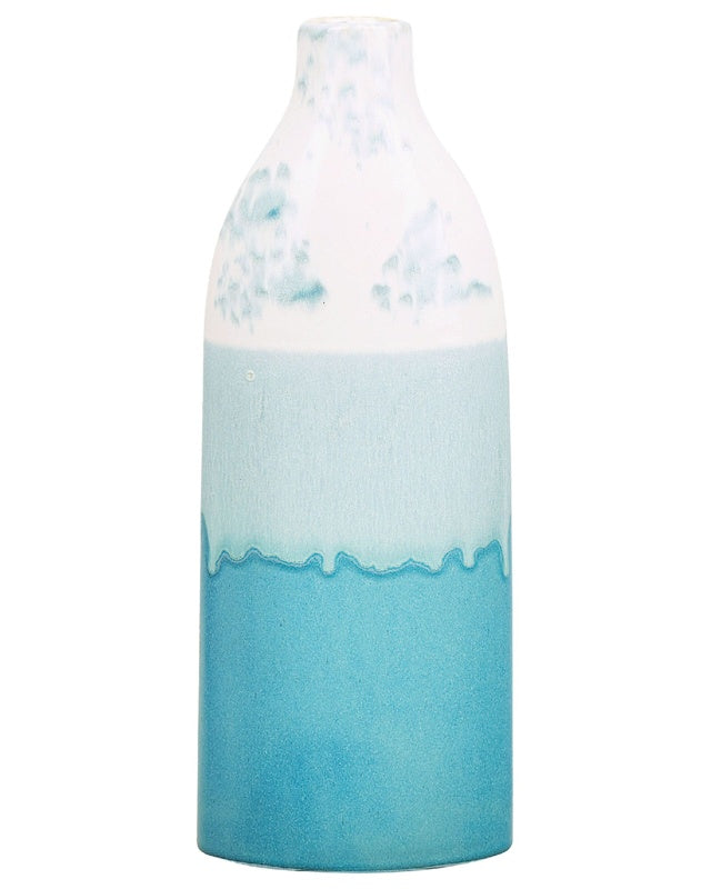 Flower Vase Blue and White Stoneware 35 cm Decorative Waterproof Piece Sky Blue Horizon Pattern Beliani