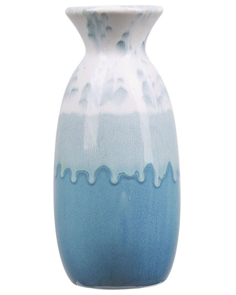 Flower Vase White and Blue Stoneware 25 cm Waterproof Decorative Home Accessory Tabletop Decor Beliani