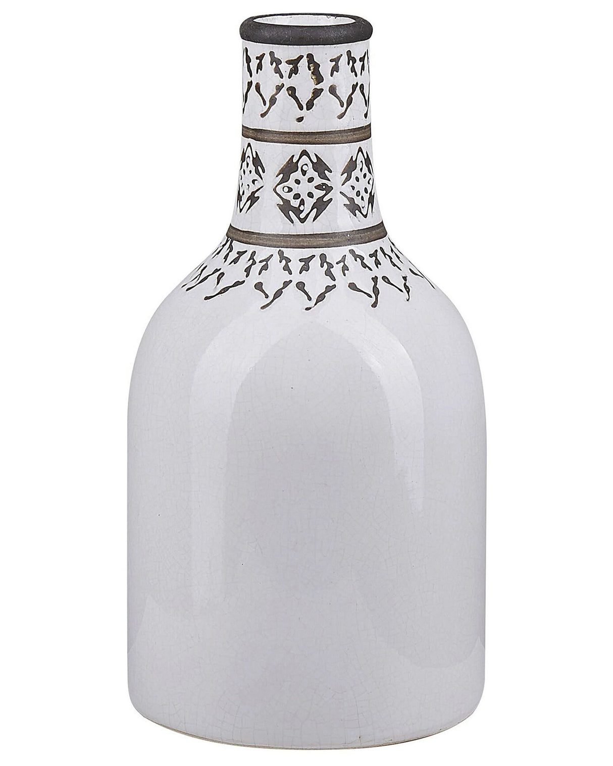 Flower Vase White Stoneware Decorative Piece Vintage Styled Crackle Effect Weathered Beliani