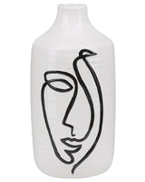 Flower Vase White Stoneware with Face Motif Decorative Home Accessory Beliani