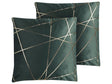 Set of 2 Scatter Cushions Green Velvet 45 x 45 cm Gold Geometric Pattern Decorative Throw Pillows Removable Covers Zipper Closure Glam Style Beliani