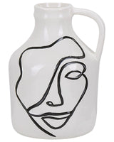Flower Vase White Stoneware with Abstract Face Motif Decorative Waterproof Home Accessory Beliani