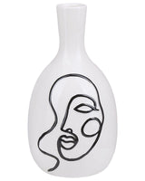 Flower Vase White Stoneware Face Motif Indoor Decoration Piece Abstract Design Waterproof Beliani