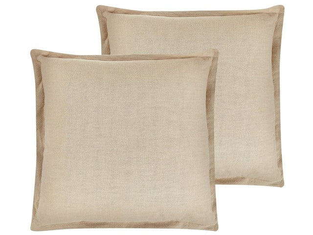 Set of 2 Scatter Cushions Beige 45 x 45 cm Decorative Throw Pillows Removable Covers Zipper Closure Boho Traditional Style Beliani