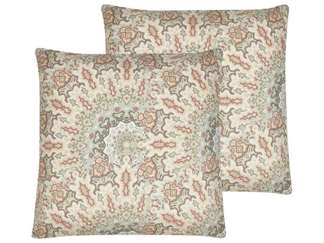 Set of 2 Scatter Cushions Multicolour 45 x 45 cm Abstract Pattern Decorative Throw Pillows Removable Covers Zipper Closure Boho Style Beliani