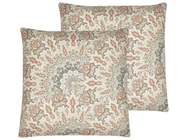 Set of 2 Scatter Cushions Multicolour 45 x 45 cm Abstract Pattern Decorative Throw Pillows Removable Covers Zipper Closure Boho Style Beliani