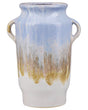 Flower Vase Blue with White Stoneware with Handles Decorative Piece Home Decor Modern Design Beliani