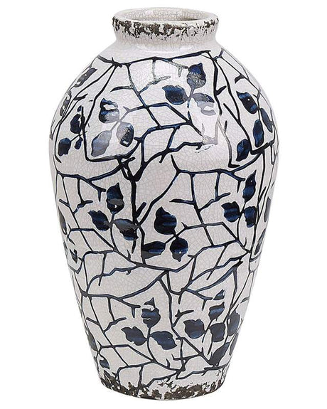 Flower Vase White and Blue Stoneware 20 cm Floral Pattern Modern Design Indoor Pot Beliani