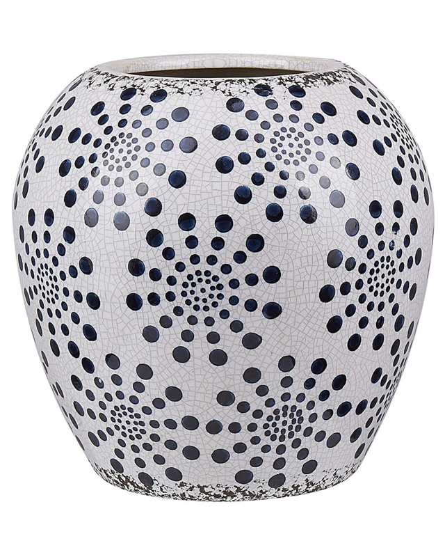 Flower Vase White and Blue Stoneware Distressed Look Dot Pattern Waterproof Retro Design Beliani