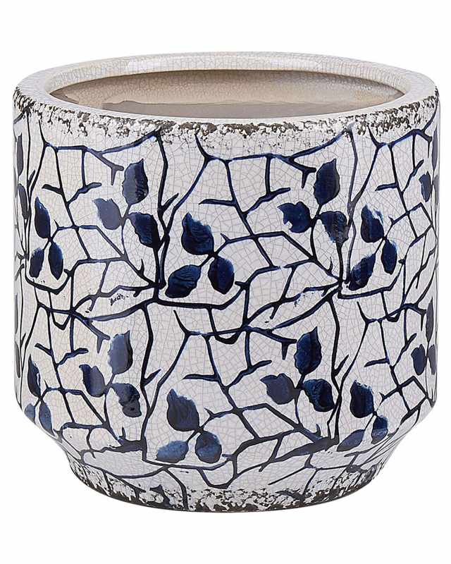 Flower Vase White Blue Stoneware Flower Pattern Waterproof Distressed Look Retro Design Beliani