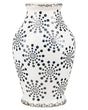 Flower Vase White and Blue Stoneware Waterproof Distressed Look Dot Pattern Retro Design Beliani