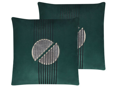 Set of 2 Scatter Cushions Green Velvet 45 x 45 cm Glamour Zipper Geometric Pattern Living Room Bedroom Beliani