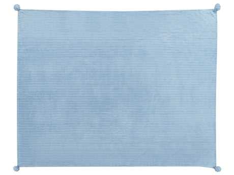 Blanket Blue Polyester 150 x 200 cm Ribbed Structure with Pom-Poms Throw Bedding Beliani