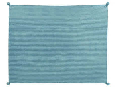 Blanket Green Polyester 150 x 200 cm Ribbed Structure with Pom-Poms Throw Bedding Beliani