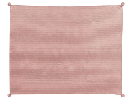 Blanket Pink Polyester 150 x 200 cm Ribbed Structure with Pom-Poms Throw Bedding Beliani