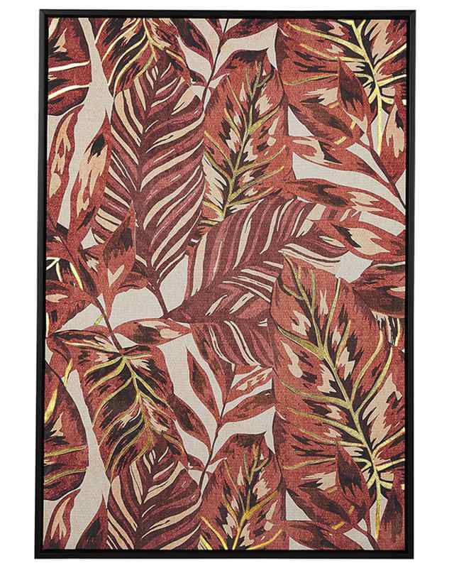 Framed Wall Art Red Print on Paper 63 x 93 cm Botanical Palm Leaf Theme Beliani