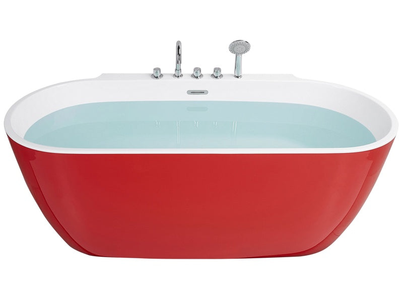 Freestanding Bath Red Sanitary Acrylic Oval Single 170 x 80 cm Modern Design Beliani