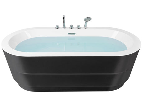 Freestanding Bath Black Sanitary Acrylic Oval Single 170 x 80 cm with Fixtures Modern Design Minimalist Beliani