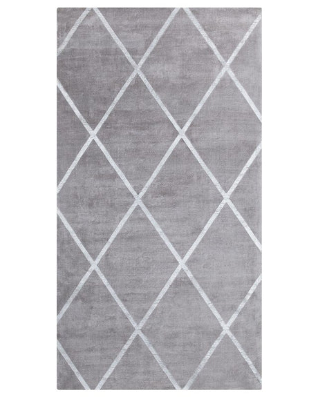 Area Rug Light Grey Silver Pattern 80 x 150 cm Viscose Geometric Living Room Bedroom Beliani