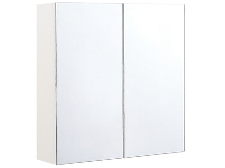 Bathroom Mirror Cabinet White Plywood 60 x 60 cm Hanging 2 Door Cabinet Shelves Storage Beliani