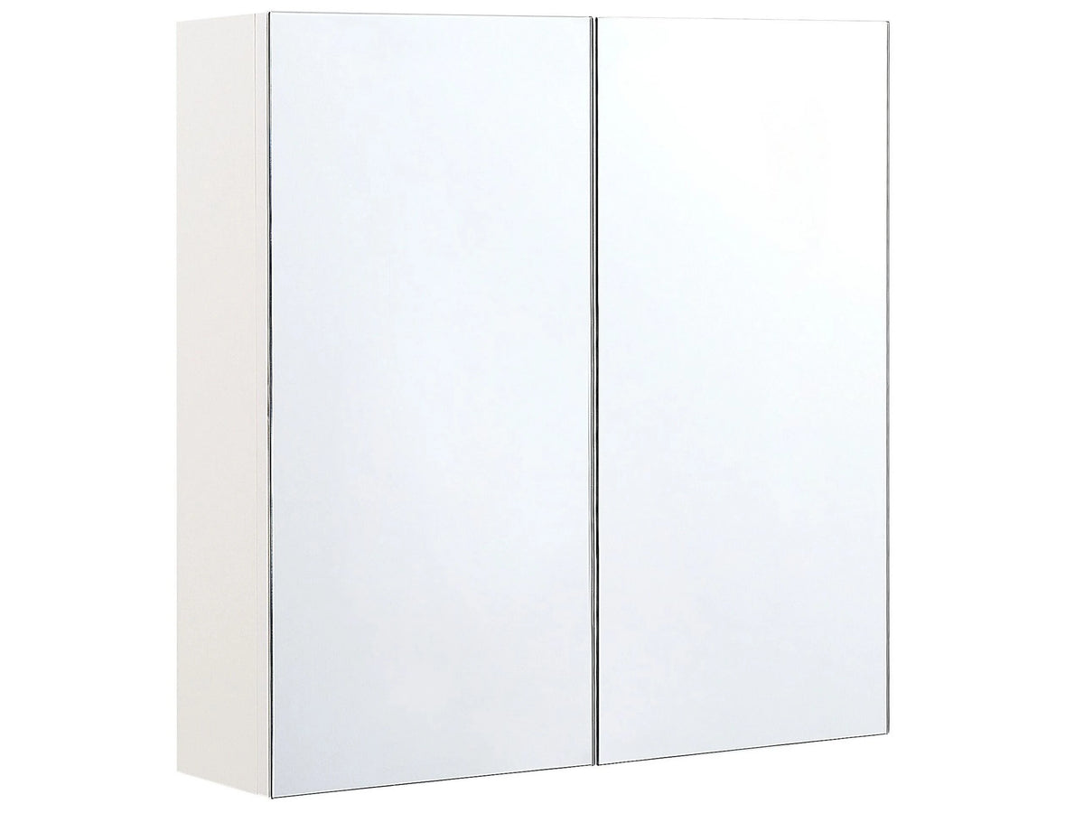 Bathroom Mirror Cabinet White Plywood 60 x 60 cm Hanging 2 Door Cabinet Shelves Storage Beliani