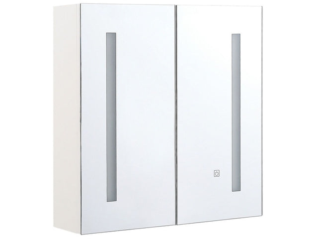 Bathroom Mirror Cabinet Silver Plywood 60 x 60 cm Hanging 2 Door Cabinet with LED Lights Beliani