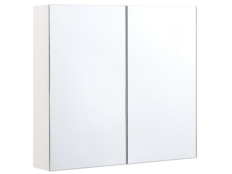 Bathroom Mirror Cabinet White Plywood 80 x 70 cm Hanging 2 Door Cabinet Shelves Storage Beliani