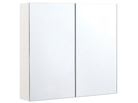 Bathroom Mirror Cabinet White Plywood 80 x 70 cm Hanging 2 Door Cabinet Shelves Storage Beliani