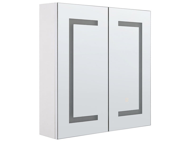 Bathroom Mirror Cabinet with LED White 60 x 60 cm Modern Beliani