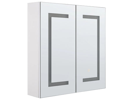 Bathroom Mirror Cabinet with LED White 60 x 60 cm Modern Beliani