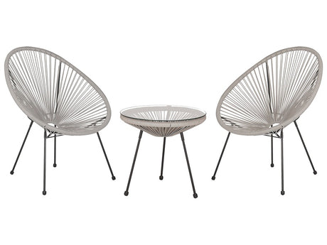 Bistro Set Light Grey PE Rattan 3 Piece 2 Seater Modern Round Indoor Outdoor Beliani