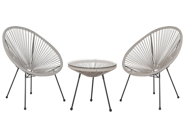 Bistro Set Light Grey PE Rattan 3 Piece 2 Seater Modern Round Indoor Outdoor Beliani