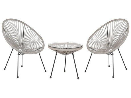 Bistro Set Light Grey PE Rattan 3 Piece 2 Seater Modern Round Indoor Outdoor Beliani