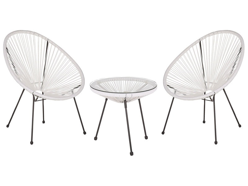 Bistro Set White PE Rattan 3 Piece 2 Seater Modern Round Indoor Outdoor Beliani