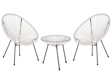 Bistro Set White PE Rattan 3 Piece 2 Seater Modern Round Indoor Outdoor Beliani