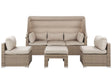 Outdoor Garden Set Beige Light Brown PE Rattan Sofa with Canopy and Cushions Chairs Ottoman Modern Design Beliani