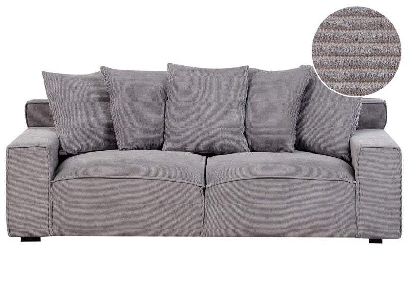 Sofa Corduroy Dark Grey Corduroy 3 Seater Comfortable Living Room Modern Retro  Beliani