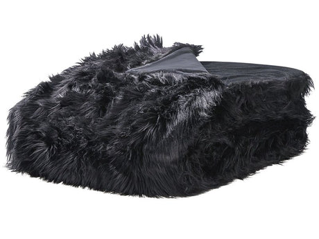 Bedspread Black Soft Fabric 200 x 220 cm Faux Fur Blanket Beliani