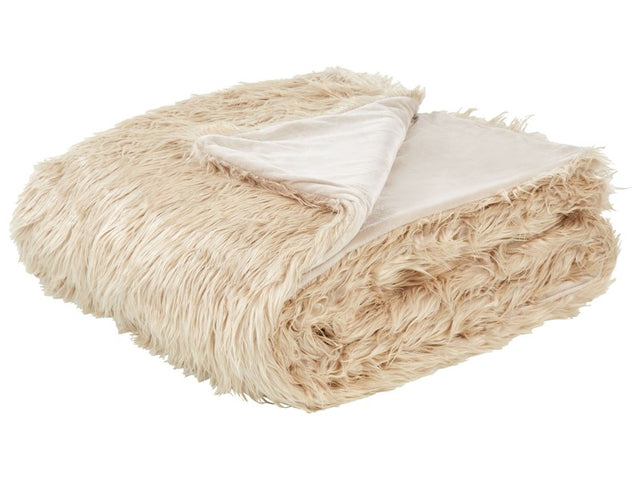 Bedspread Light Brown Soft Fabric 200 x 220 cm Faux Fur Blanket Beliani