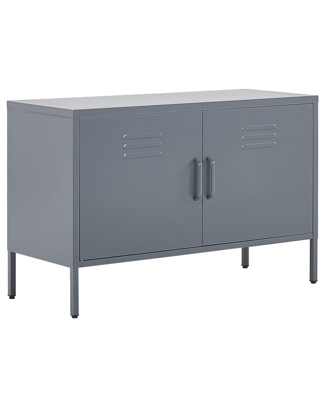 2 Door Sideboard Grey Steel Home Office Furniture Shelves Leg Caps Industrial Design Beliani