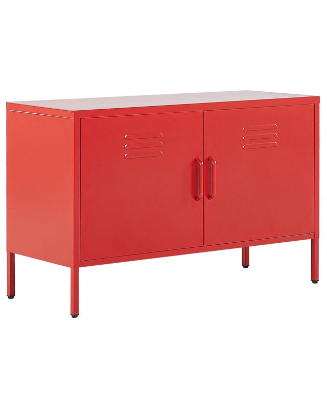 2 Door Sideboard Red Steel Home Office Furniture Shelves Leg Caps Industrial Design Beliani