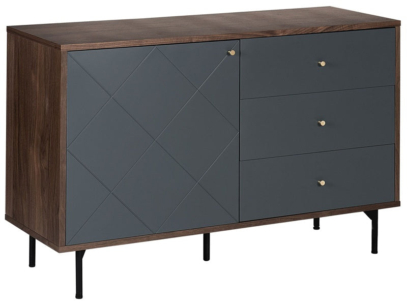 Sideboard Dark Wood with Grey 118 x 40 cm 3 Drawer 1 Cabinet Modern Glam Beliani