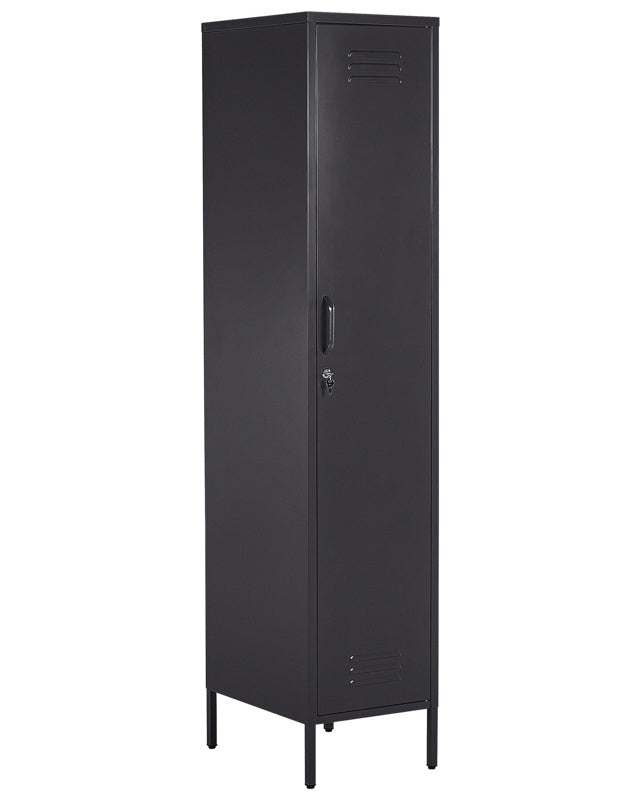 Storage Cabinet Black Metal Locker with 5 Shelves and Rail Modern Home Office Beliani