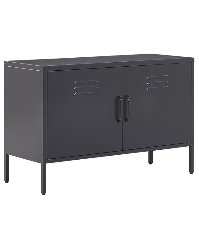 2 Door Sideboard Black Steel Home Office Furniture Shelves Leg Caps Industrial Design Beliani